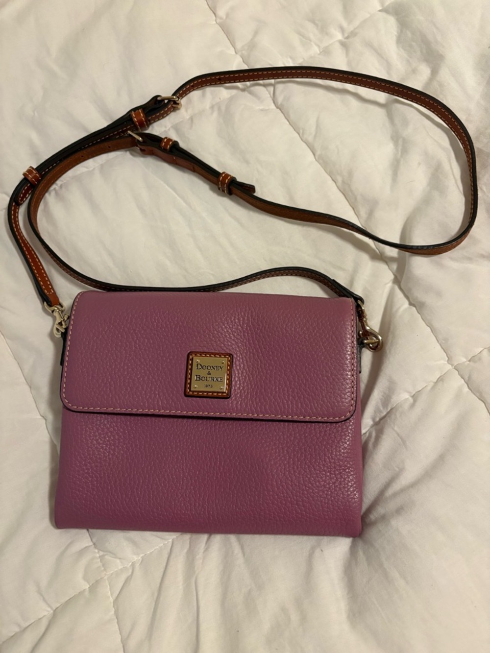 Dooney & Bourke Mauve Pink Pebbled Leather Crossbody with Contrast Strap